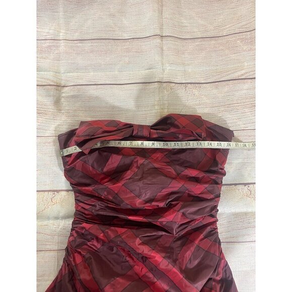 Kay Unger Women's Red Plaid Strapless 100% Silk Cocktail Dress - 8 - Picture 6 of 14
